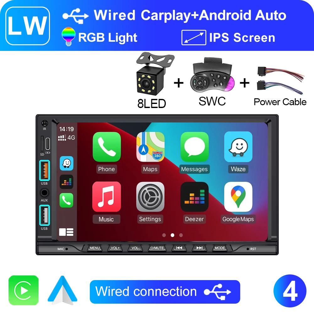 XIMA Universele 2din 7 inch IPS Touchscreen Carplay Android Auto Autoradio Bluetooth FM Extra Ingang Auto Multimedia Speler