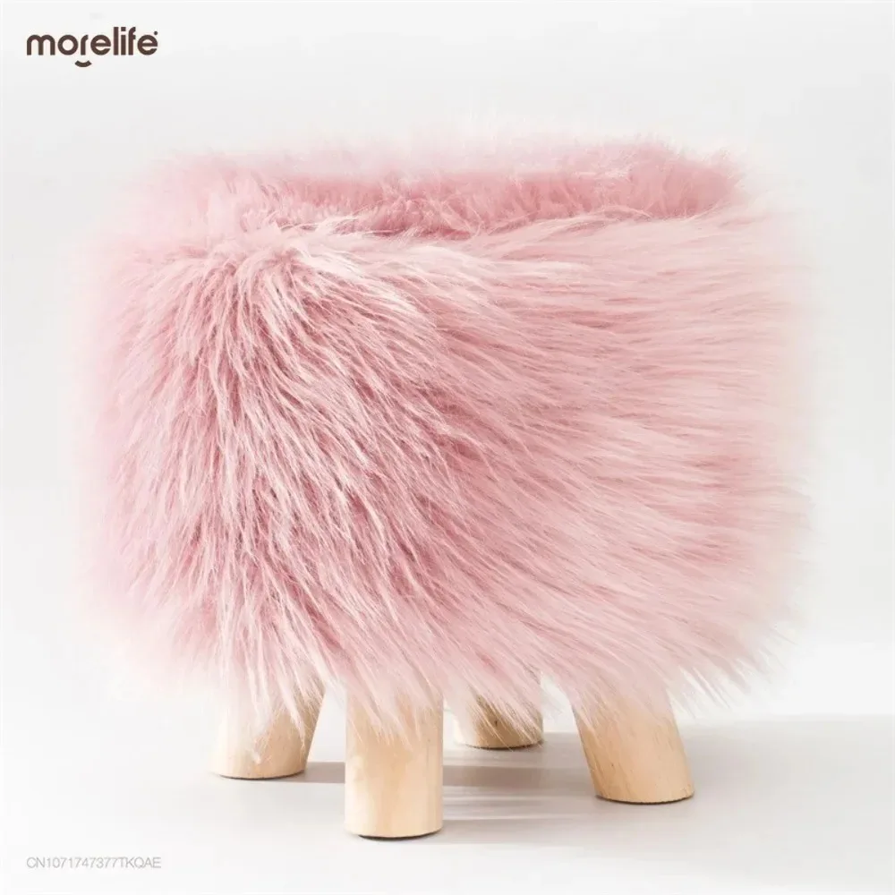 

Nordic Creative Plush Shoe Changing Low Stool Home Living Room Fabric Imitation Wool Sofa Stools Small Ottoman Bench Furniture