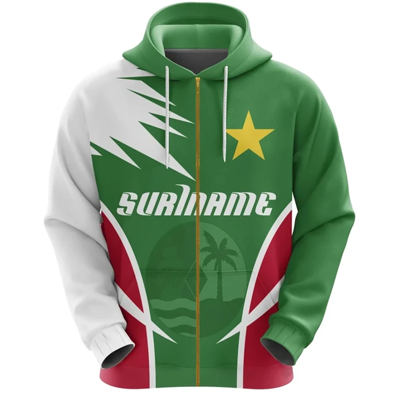 Suriname Flagge Karte Grafik Sweatshirts Sr National Emblem Reiß verschluss Hoodie für Männer Kleidung lässig männlich täglich Sportswear Pullover