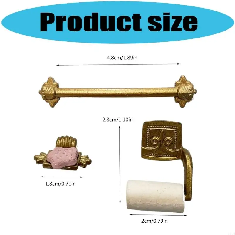 Juego accesorios escena baño en miniatura para casa muñecas, toallero Metal, soporte para pañuelos, dispensador