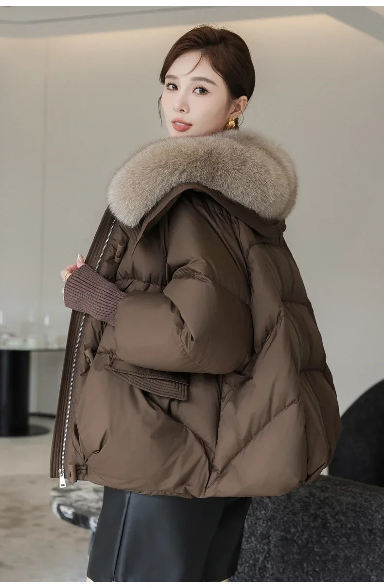Down Cotton Short Padded Jacket Women Parkas Fur Collar Autumn Winter Thick Coats Female Black Casual Outerwear Clothes 2026