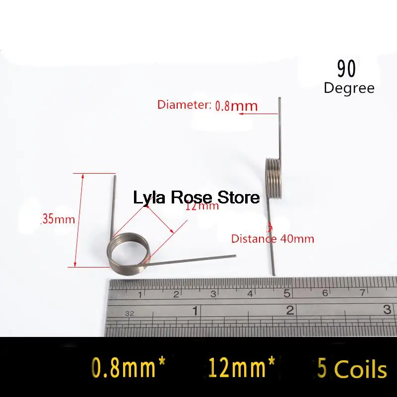 Resorte de torsión en forma de V, resorte pequeño de acero inoxidable 0,3, 0,4, 0,5, 0,6, 0,7, 0,8mm, 90, 304, 135, 175 grados, 10 unidades