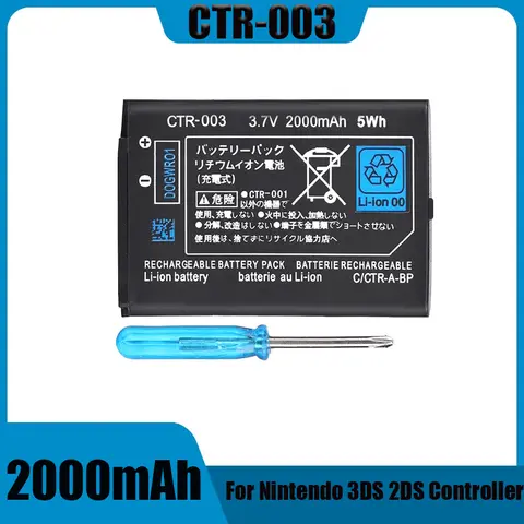 Bateria recarregável de íon de lítio PURFIELD CTR-003 3.7V 2000mAh com kit de ferramentas Pacote de baterias de substituição para controlador 3DS