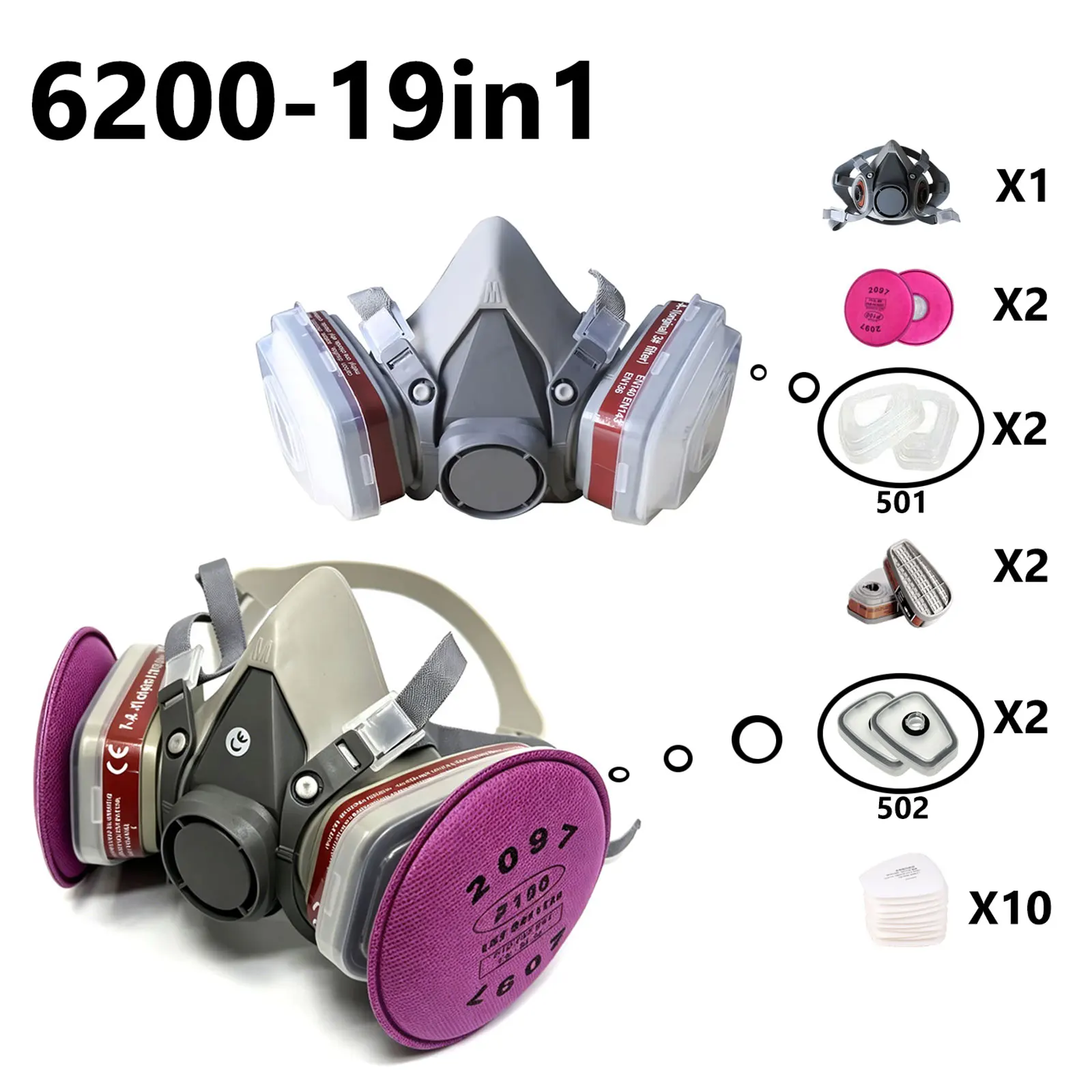 

Type 6200 half-face dust mask, equipped with a 502 filter covers, suitable for industrial labor, painting operations, decoration