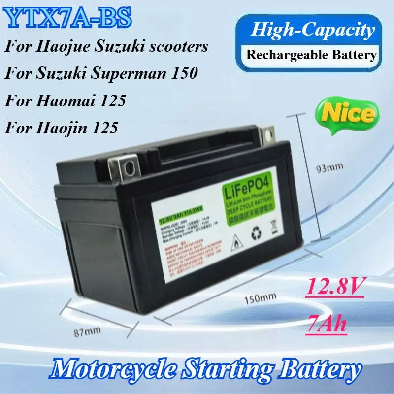 

YTX7A-BS 12.8V 7Ah Motorcycle Starting Battery for Motorcycle Motor Starter Built in BMS 12V LiFePO4 Scooter Engine Battery