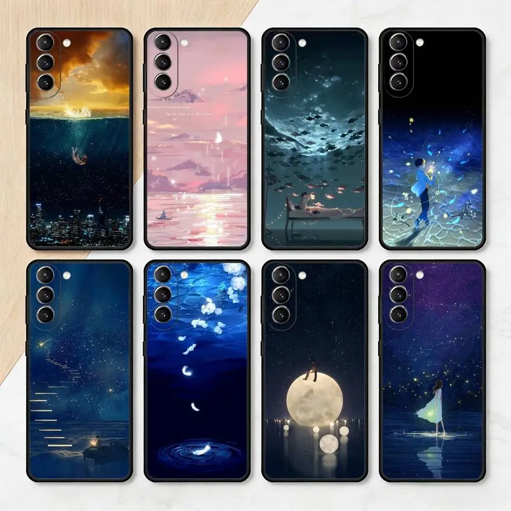 

Night Water Dream Art Phone Case For Samsung S25,24,23,22,30,21,10,9,Ultra,Plus,Lite,FE,4,5 G Soft Black Case