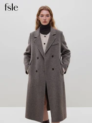 FSLE 100% lana temperamento spalla anteriore grigio scuro inverno giacche di lana dritte di media lunghezza semplici cappotti di lana stile dentellato