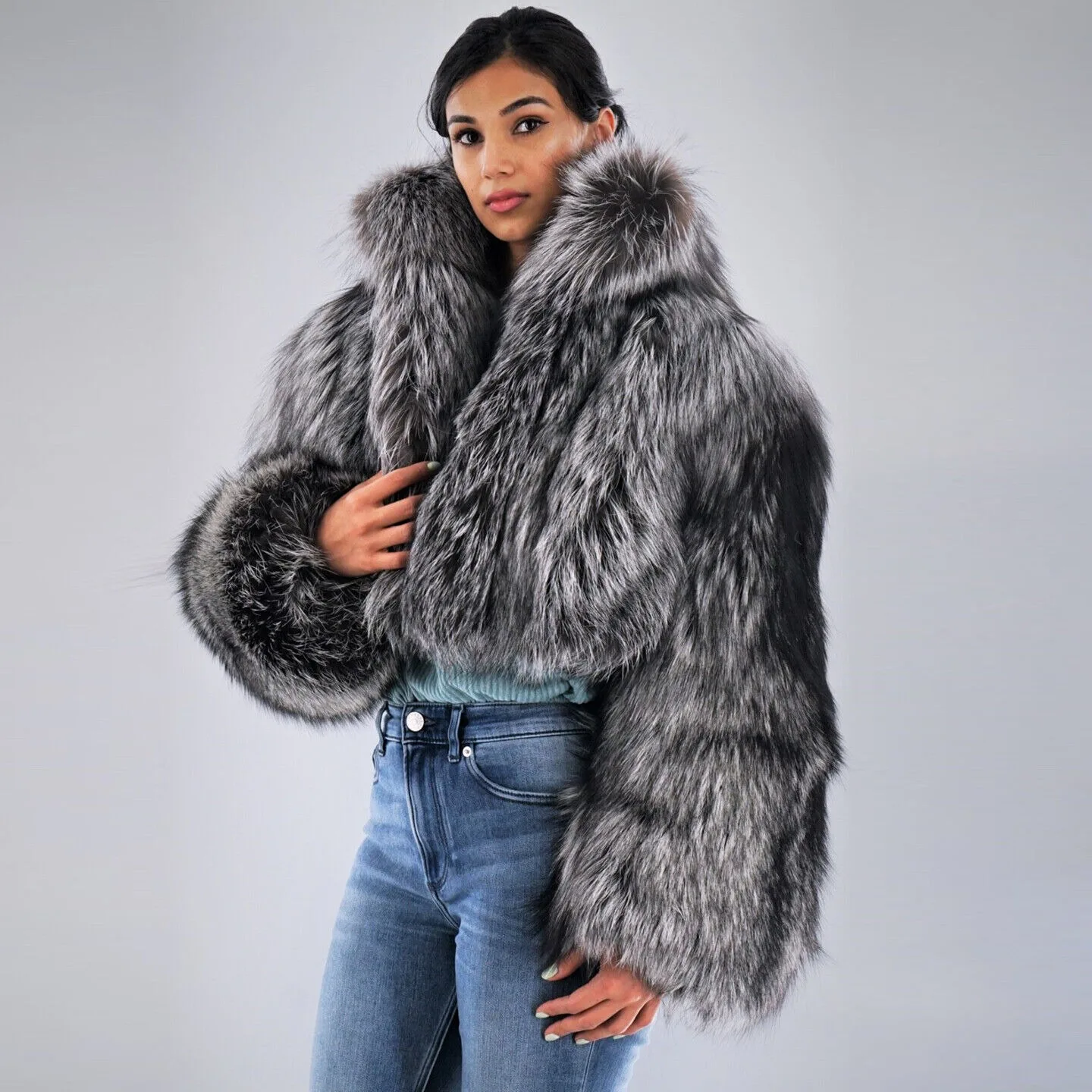 

Fashion Women Full Pelt Genuine Silver Fox Fur Jackets Thick Real Fur Short Coat women's clothing trend 2024 New in coats