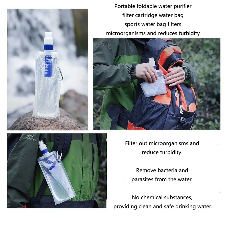 ポータブル折りたたみ式浄水器フィルターカートリッジウォーターバッグスポーツウォーターバッグは微生物を濾過し、濁度を低減します