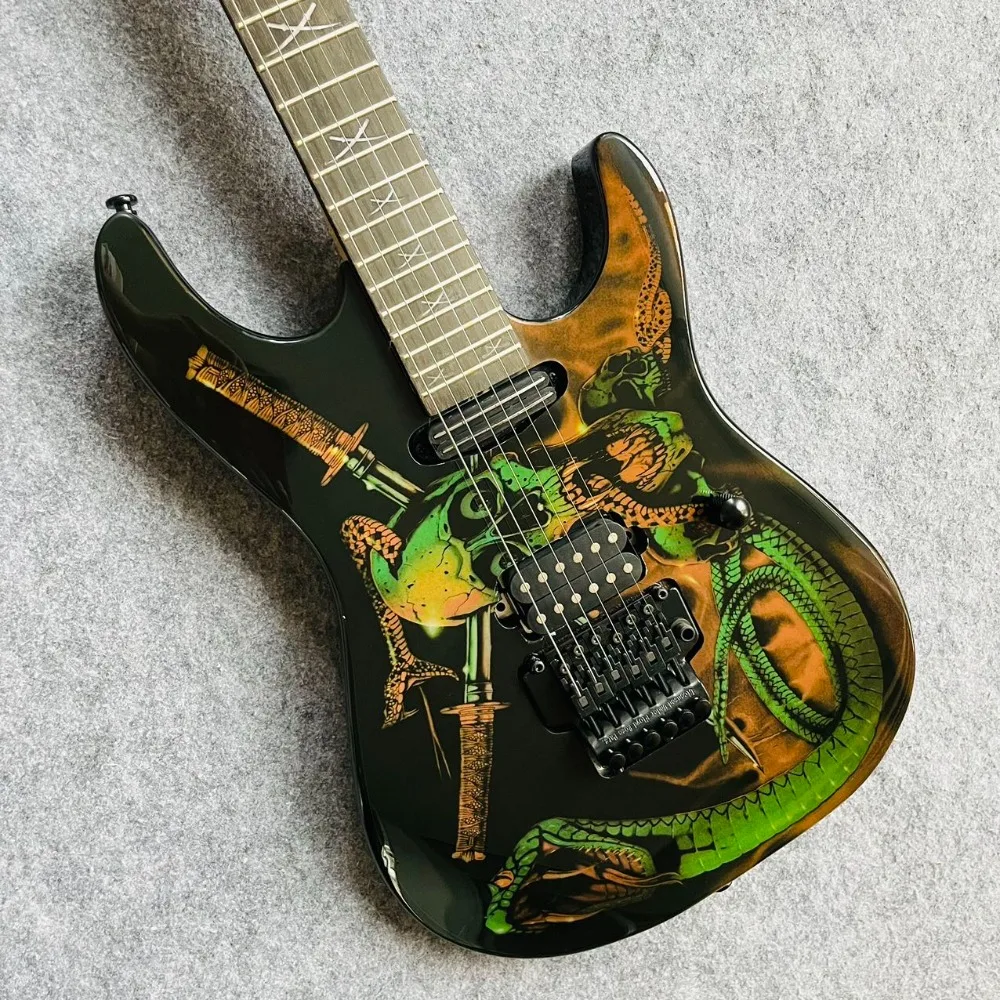 Hot Sale Brown Electric Guitar Rosewood Fingerboard Snake Pattern with Double Locking Tremolo