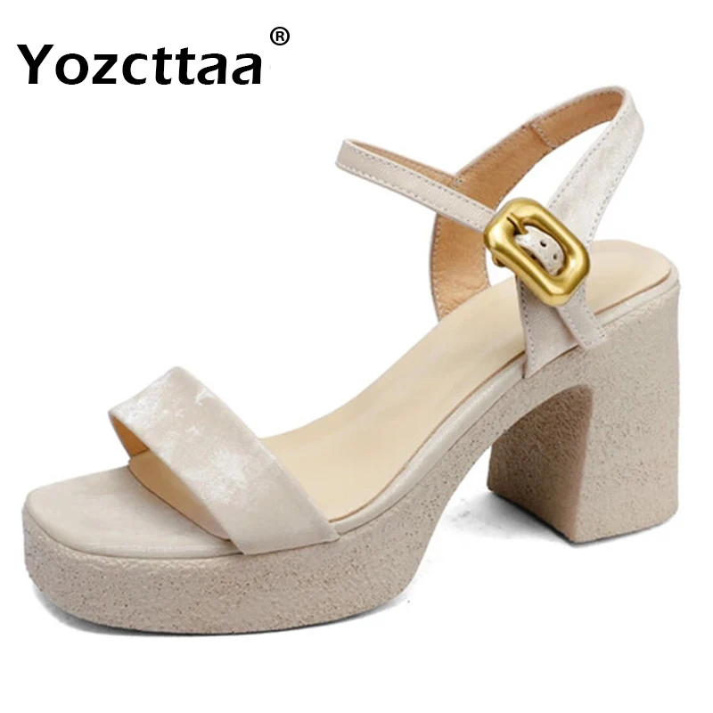 

Leehmzay Size 34-39 Women Platform Sandals Real Leather Chunky High Heels Summer Shoes Ins 2024 Ankle Strap Casual Office Party