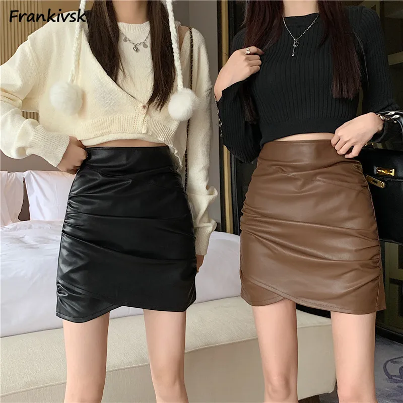 

S-5XL PU Leather Skirts Women Autumn Stylish Spicy Girls Daily Korean Style Asymmetric Charming Streetwear Above Knee Y2K Chic