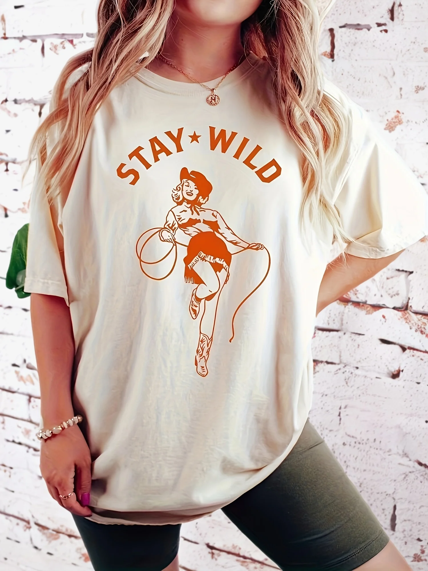 Stay Wild Print T-shirt, Casual Short Sleeve Crew Neck Top For Spring & Summer, Women's Clothing New Fashion Top Tees