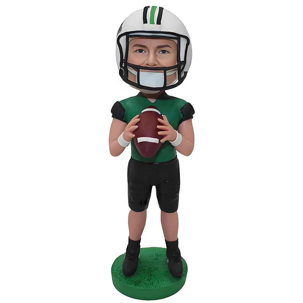 

Custom Football Player Bobblehead, Rugby Sports Collectible Figurine, Handmade Soccer Sculpture, Green Jersey, Personalized Gift