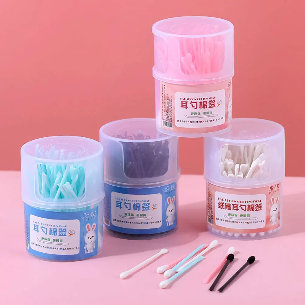 

4 Boxes Double-tipped Cotton Swabs Black White Blue Pink Random Colors Disposable Buds Ear Cleaning Tools Home Travel