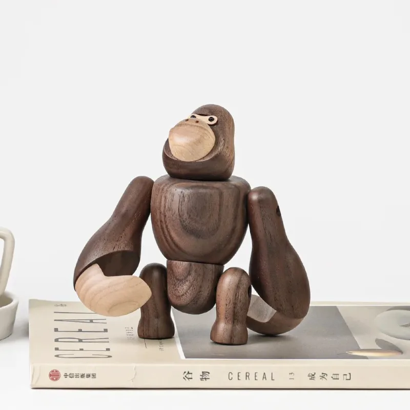 Figuras nórdicas de madera King Kong, figuritas de gorila, mono colgante, accesorios de decoración del hogar, adorno artesanal marrón, regalos para hombre