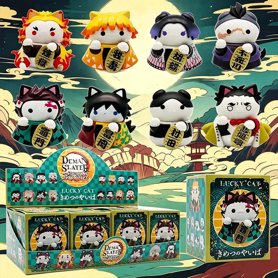 Caja sorpresa con 8 figuras de anime Demon Slayer, Tanjiro Kamado, Nezuko, figuras de dibujos animados en PVC, modelo de adorno, regalo de Navidad o Halloween para niños.