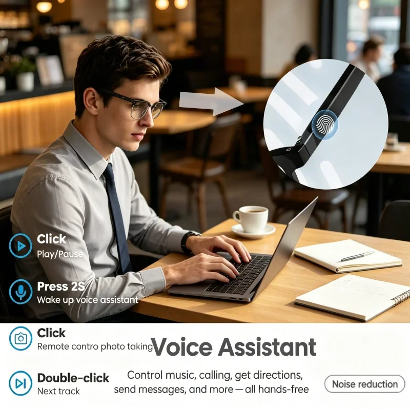 

800W Pixel Camera AI Smart Glasses Video Recording AI Photo Recognition Bluetooth Call Voice Translation All Round Smart Glasses