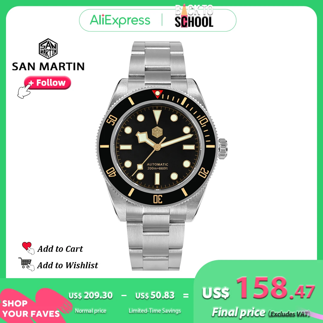 San Martin Mechanical Men's Watches 40mm BB58 Retro Dive NH35 Automatic Watch for Men 20Bar Waterproof  Sapphire Luminous SN0008