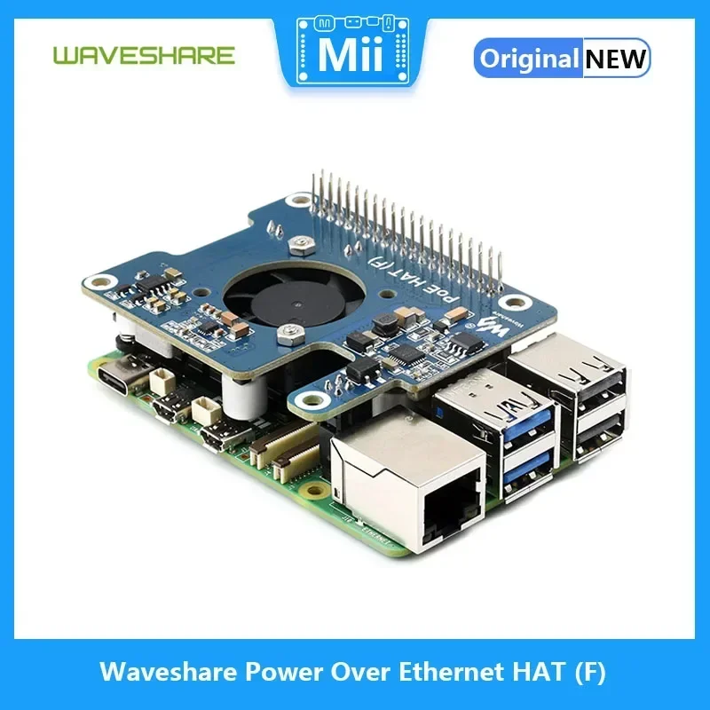 Waveshare Power over Ethernet TOPI untuk Raspberry Pi 5 dengan Kipas Pendingin Onboard dan Heatsink Logam Mendukung Jaringan 802.3af/at