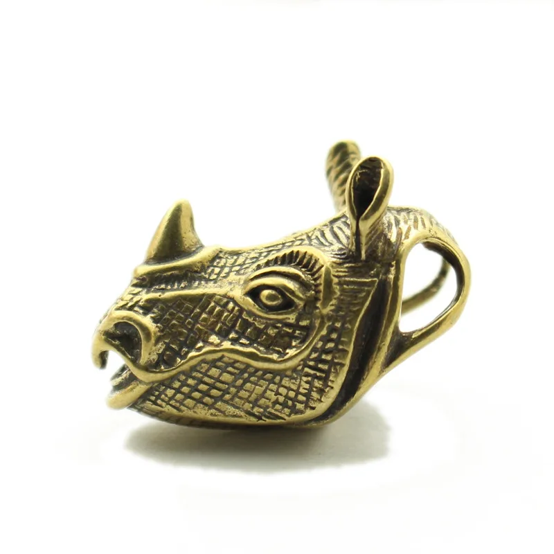 New Brass Rhinoceros Head Decorative Figurines DIY Accessoires Miniatures Car Keychain Pendant Retro Rhinoceros Metal Figurine