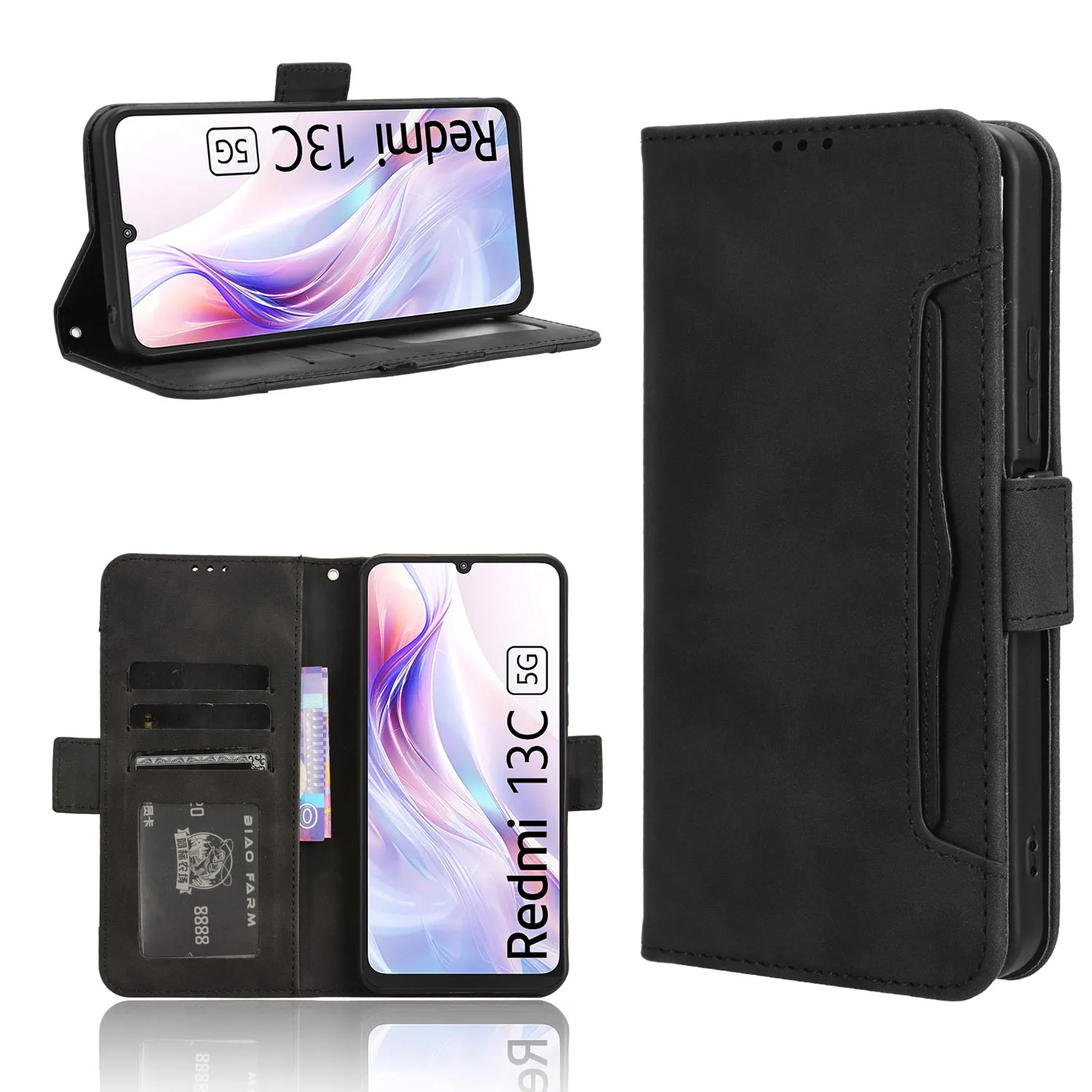 Carteira De Couro De Luxo Flip Case, Livro De Cobertura Completa, Capa Protetora Magnética, Xiaomi Redmi 13C 5G Redmi13R 5G POCO M6