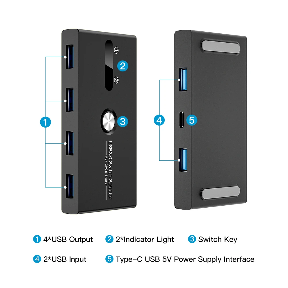 USB KVM 스위치 키보드 마우스 프린터용 USB 3.0 2.0 KVM 선택기 스위처, Mi Box 2pc 포트 공유 4PC 장치 USB 3.0 케이블