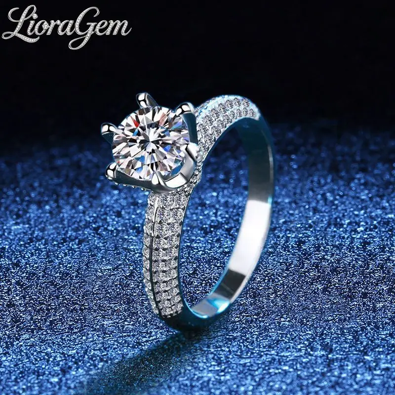 LioraGem 1-2-3 Carat Moissanite Ring for Women, Half Wall Diamond-studded Ring Platinum PT950 Stamp Jewelry Gifts