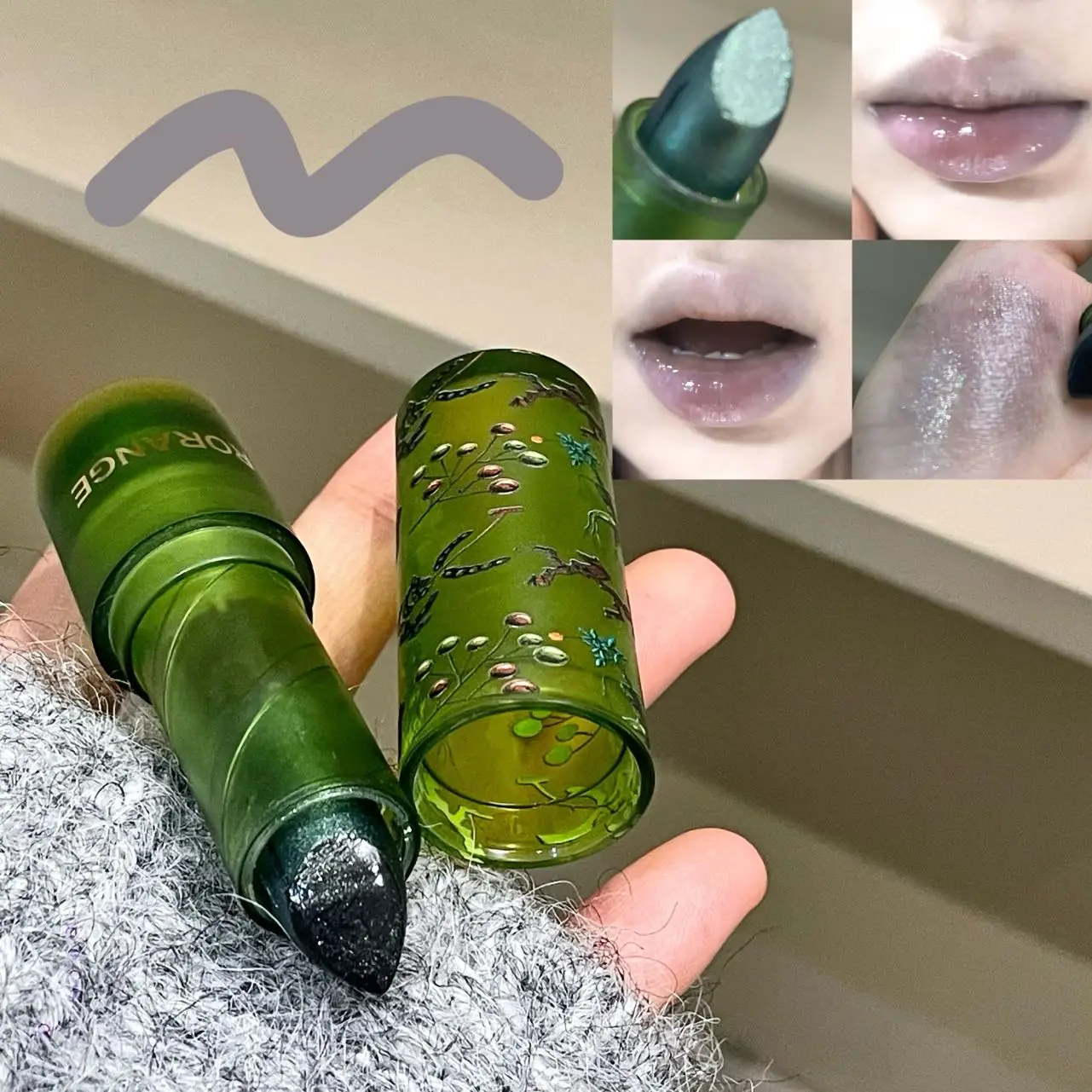 ブラックグリーンシマーリップスティック透明ミラーウォーターリッププランピング防水ノンスティックカップヌードクリアブラックリップティントメイクアップ