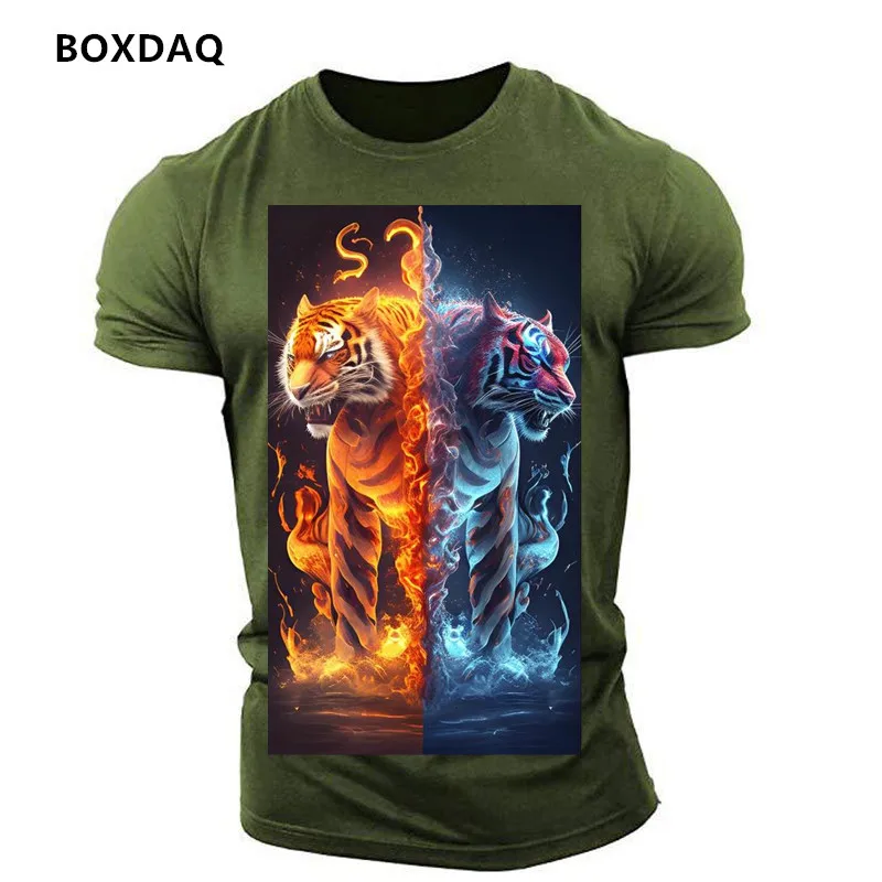 Tiger Pattern Men's Fitness Sports T-Shirts Summer Short Sleeve 3D Printed Gym Workout Sporty Tops 6XL Plus Size Casual Tee