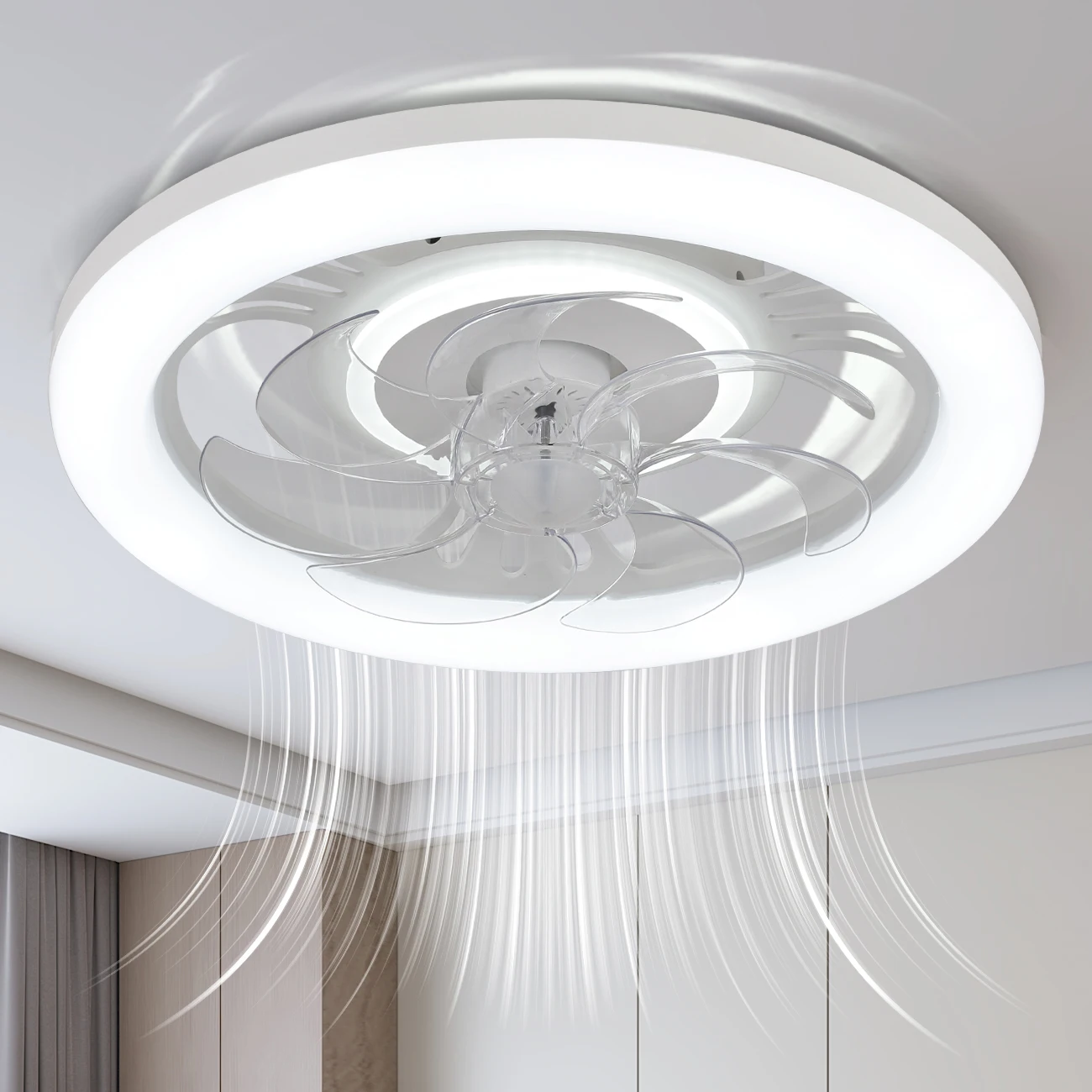 

Intelligent LED Ceiling Fan Light, Remote Control Adjustable Brightness, Living Room and Bedroom Fan Lights, Silent Lighting Fan