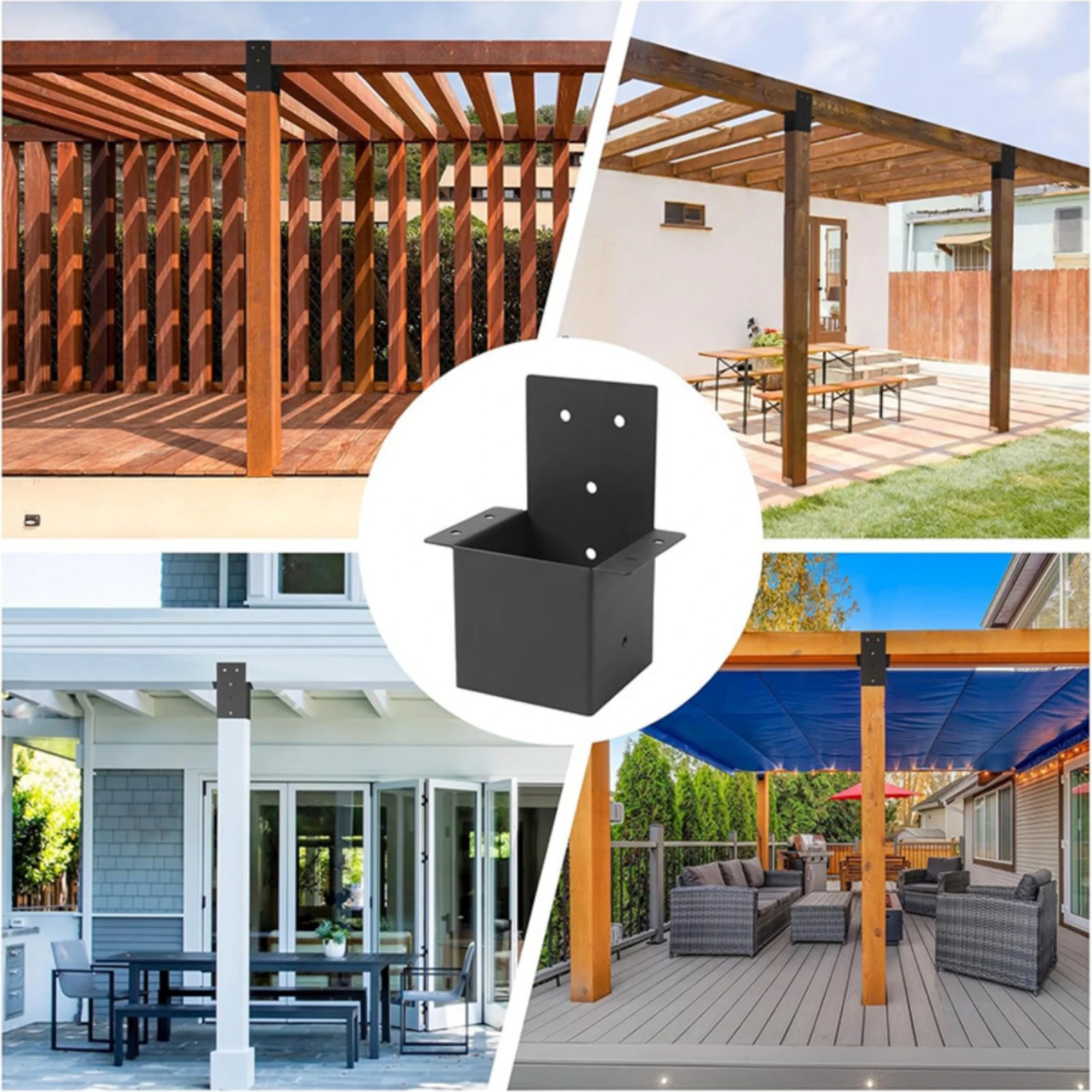 

4 Pieces Pergola Post Connector Black 4x4 Post Bracket 4x4 Lumber Bracket Flat Side Flanges Building Hardware Heavy Duty