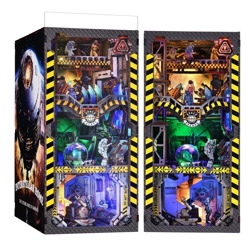 Spaceship Book Nook DIY, 3D Wooden Universe Bookshelf Insert, Sci-Fi Model Building Kit for Adults & Teens