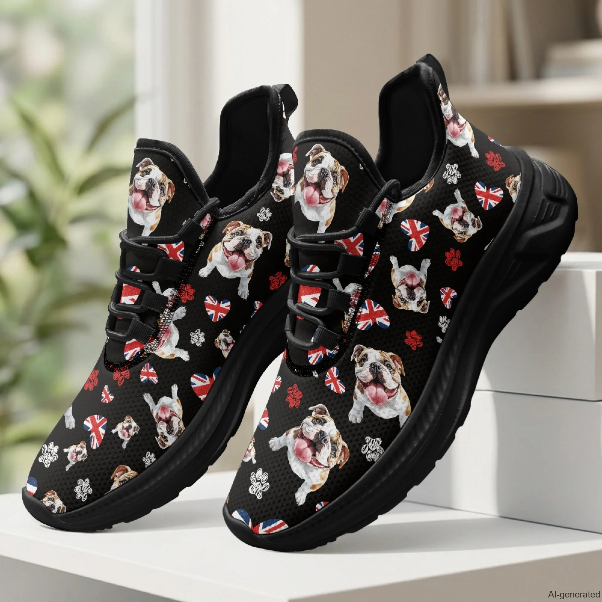 XIXIRIMIDO Womens Walking Shoes Nurse Shoes Nurse Sneakers British Flag Pug Tenis Masculino De Corrida Barefoot Shoes 35-48