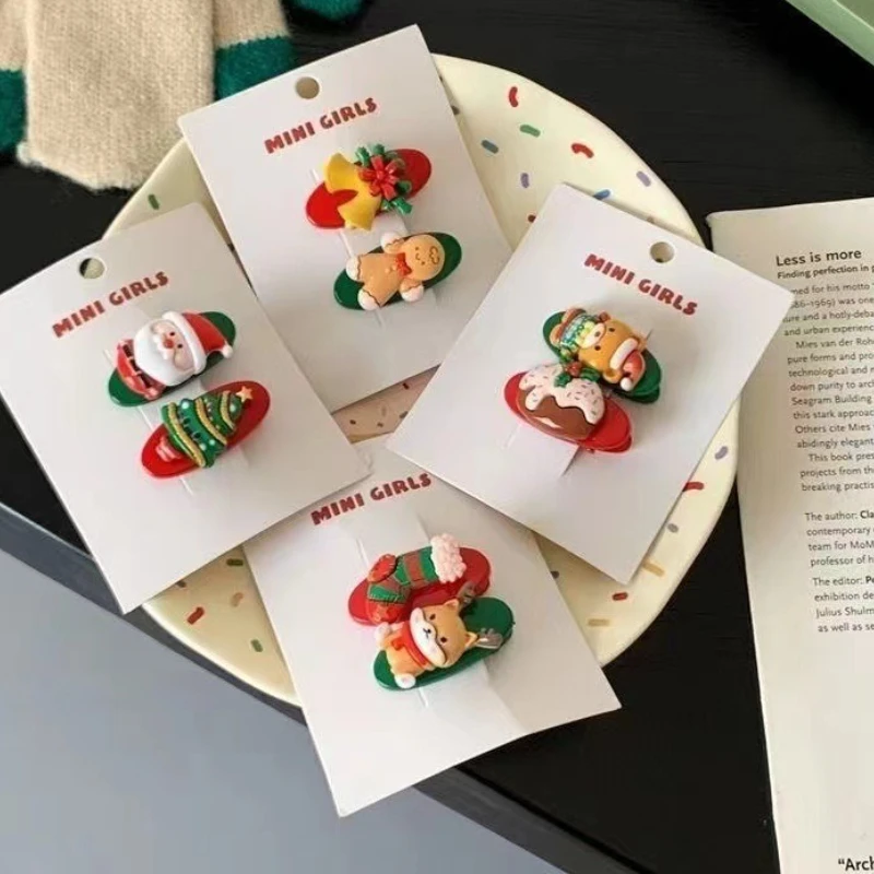 

2pcs/set Cute Christmas Hair Clip Gingerbread Man Elk Edge Clip Baby Girl's Side Clip Christmas Accessories Gifts 2026