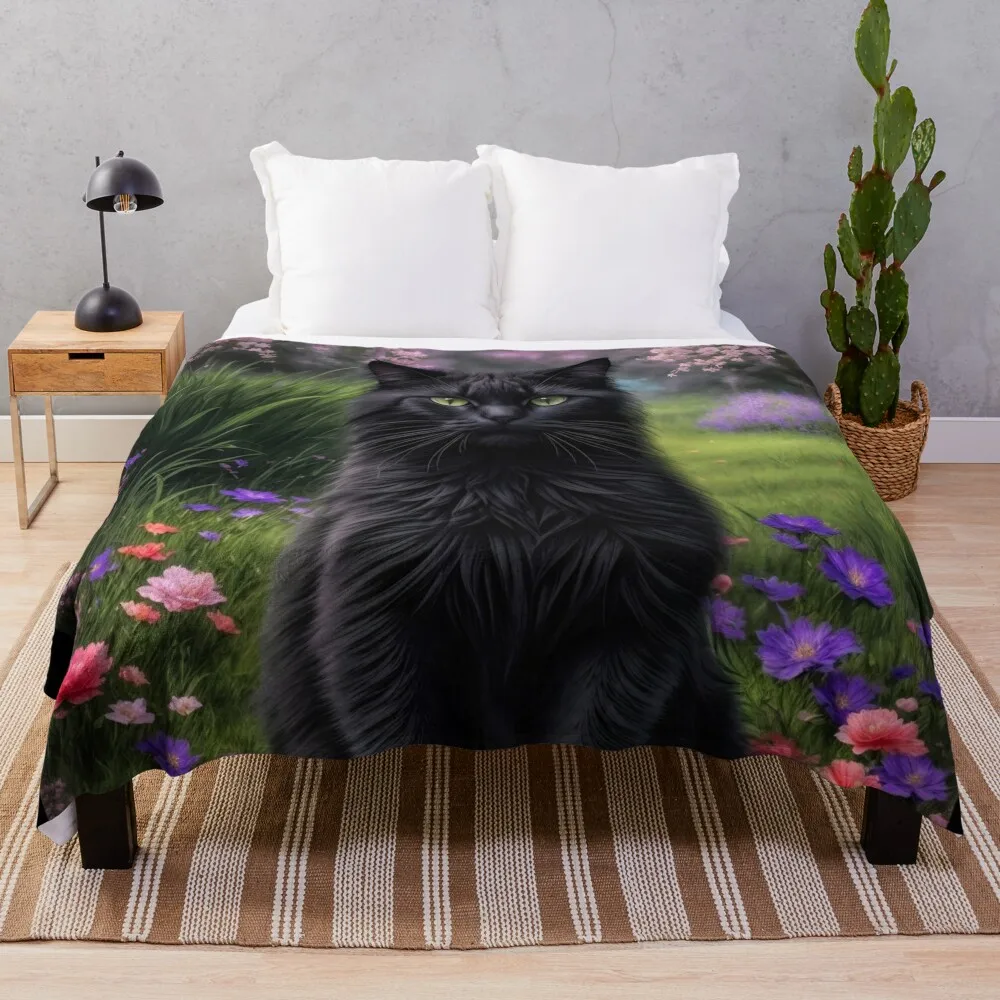 

Dobby Long Hair Black Cat Art Throw Blanket Decorative Sofas Thermals For Travel Stuffeds Blankets