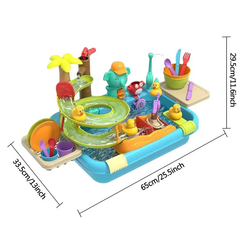 ألعاب حوض المطبخ 4 في 1 لعبة غسالة الأطباق لحمام السباحة العائم وصيد الأسماك لعبة لعب غسالة الأطباق مع مسار منزلق للأطفال Bo