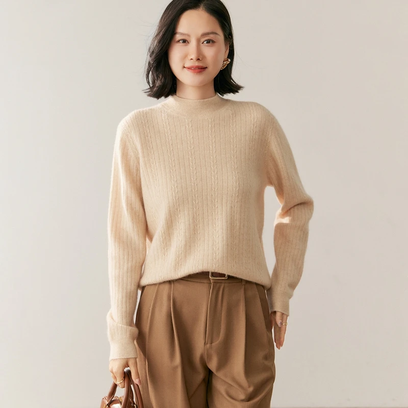 100% чистый кашемир! Женский толстый 12-игольный пшеничный пуловер с половиной и высоким воротником, мягкий и элегантный пуловер