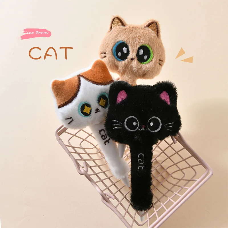0.5mm Black Creative Quick-drying Click Pen Cute Cat Style Plush Gel Pens For School Office Writing & Signature Stationery Gifts