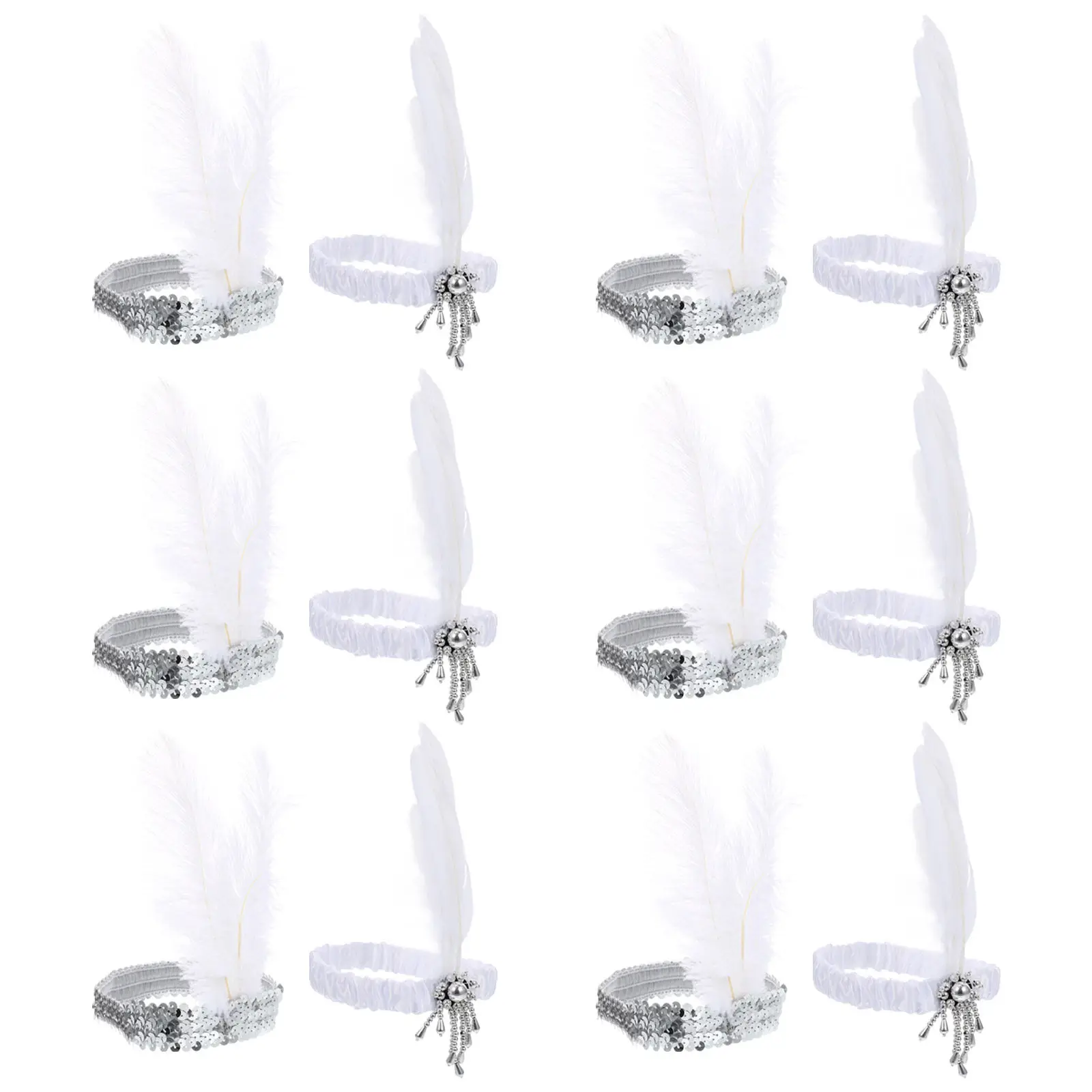 

12Pcs Sequin Headbands Hair Accessories Party Hair Hoops Performance Plume Headpieces Festival Dance Headwear
