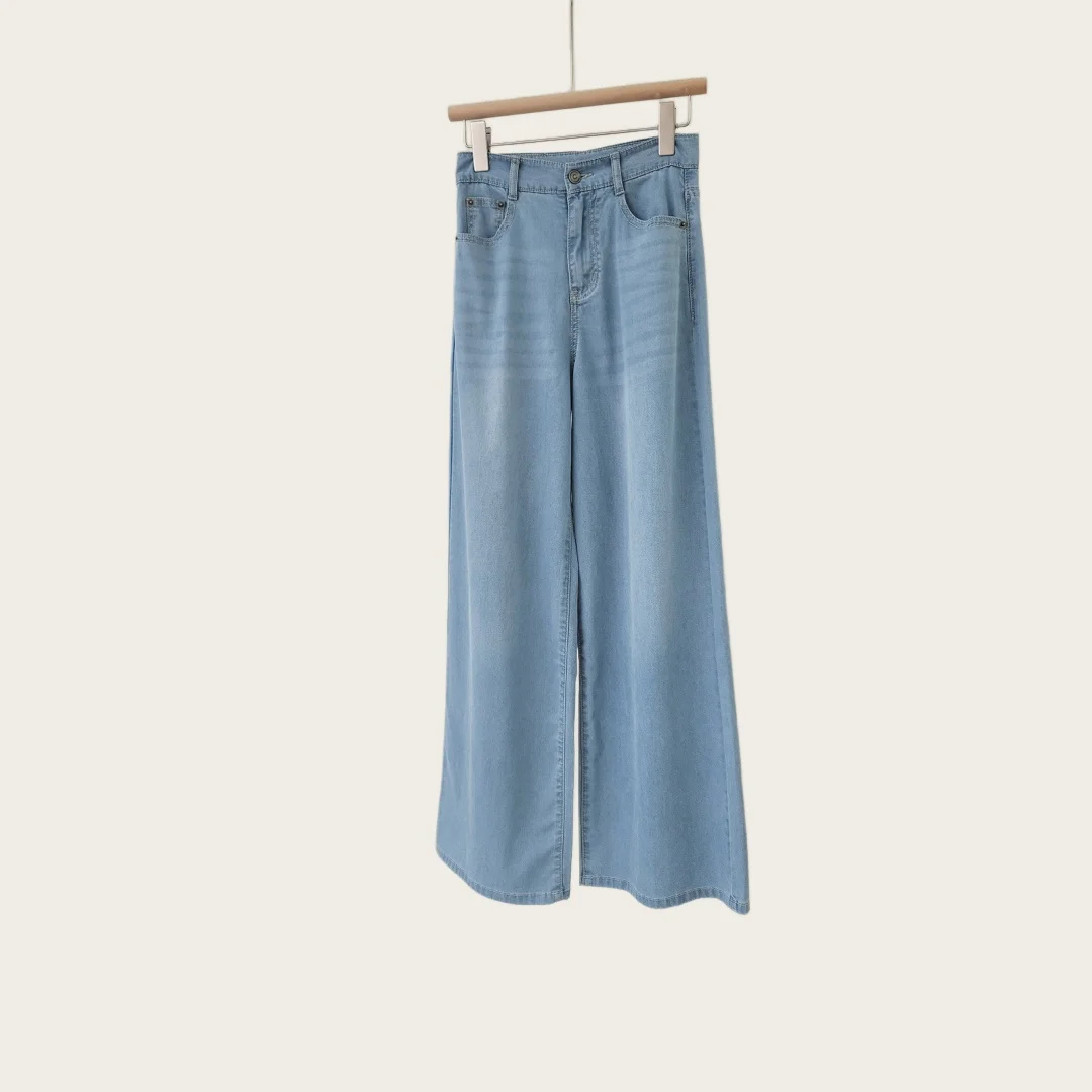 Women's 2026 New High Waist Light Blue Wide Leg Denim Pants