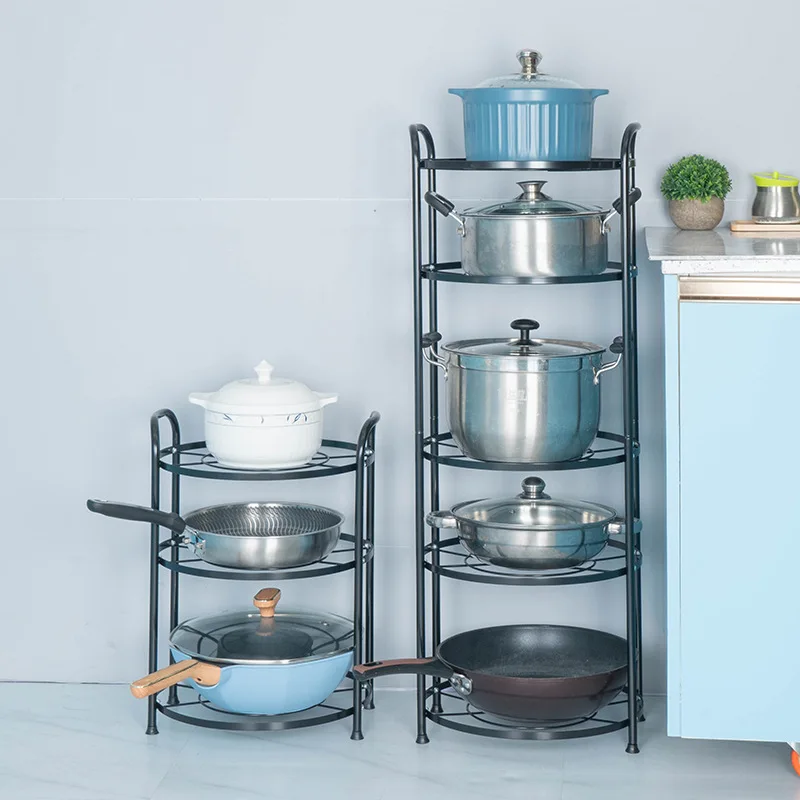 Kitchen shelf floor storage storage shelf multi-layer pot rack kitchen round pot rack