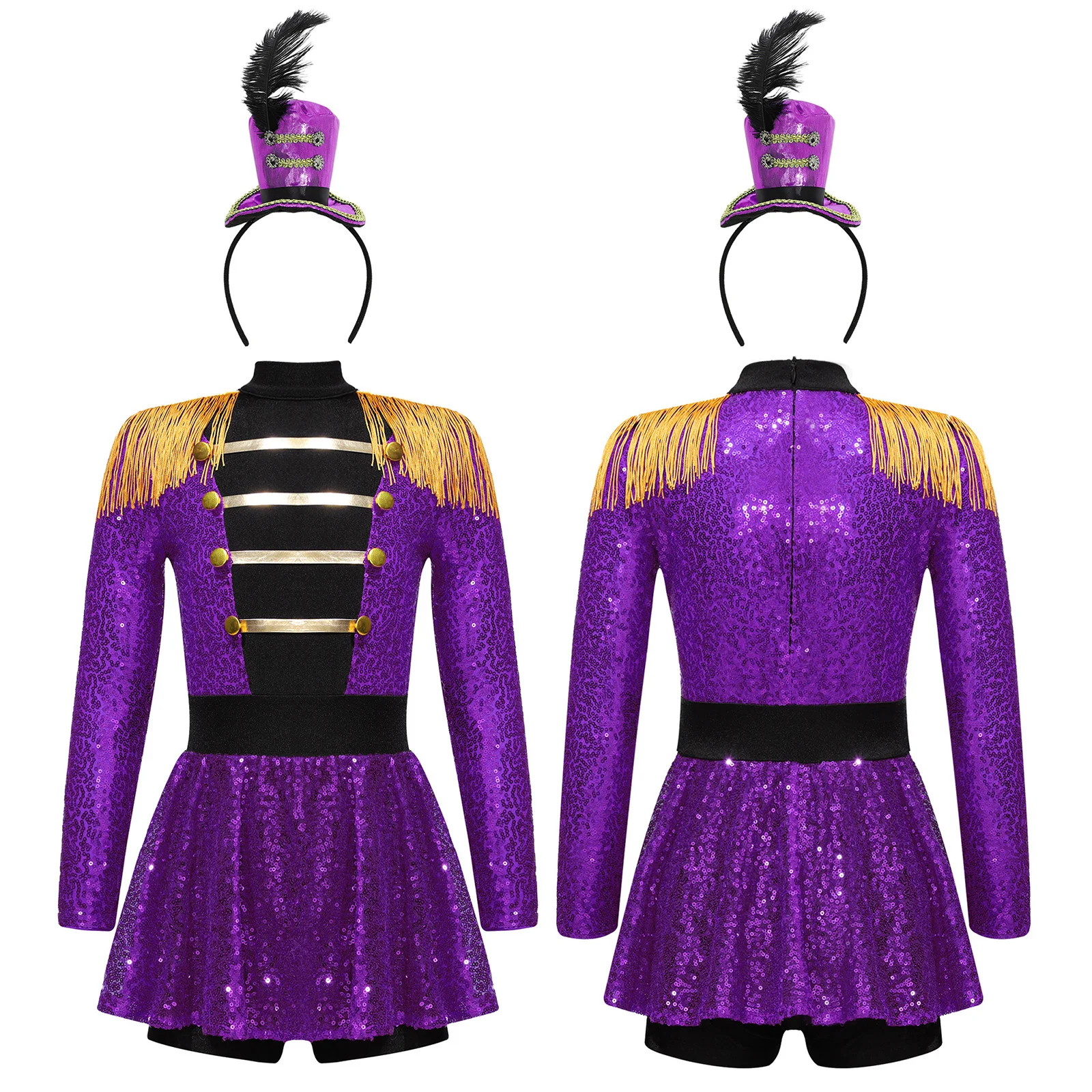 Детский карнавальный костюм циркового манежа для девочек, боди с длинными рукавами и пайетками, платье с цилиндром и повязкой на голову для карнавальной тематической вечеринки