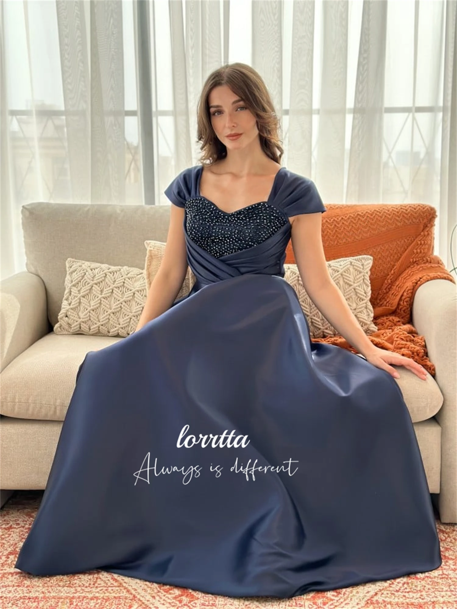 Lorrtta Bead Embroidery Decorative Fabric Satin Grace Mom Dress Line A Robe Soiree De Luxe 2024 Long Evening Dresses Ball Gowns