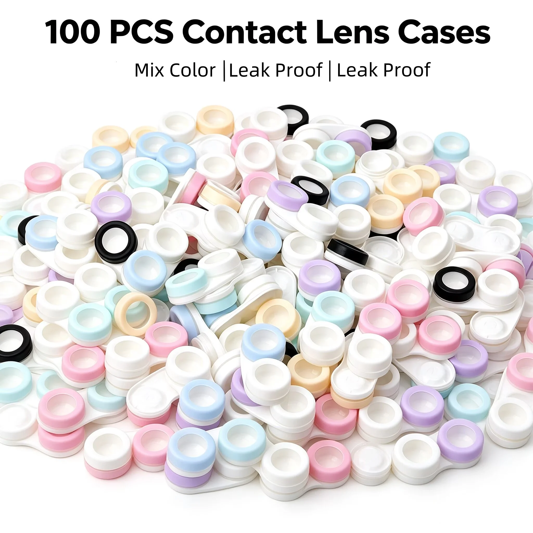 100 Pack Wholesale Transparent Lid Contact Lens Cases Mixed Macaron Colors