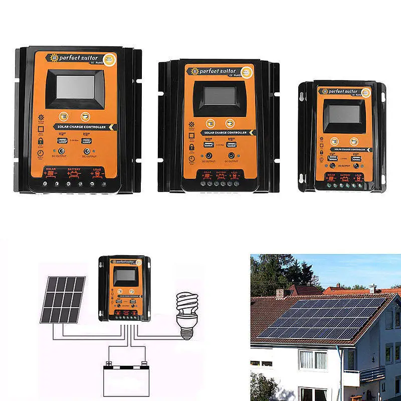 30A/50A/70A 12V 24V Auto Solar Charge Controller PWM with LCD  Solar Cell Panel Regulator PV Home