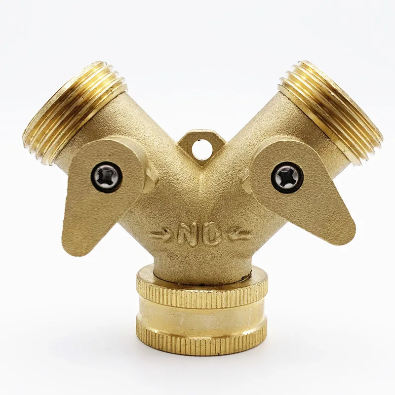 Y-Shape Brass Garden Hose Connector Valve & Dual-Turn Ball Valve For Irrigation, 3/4 Inch For Home & Yard Use