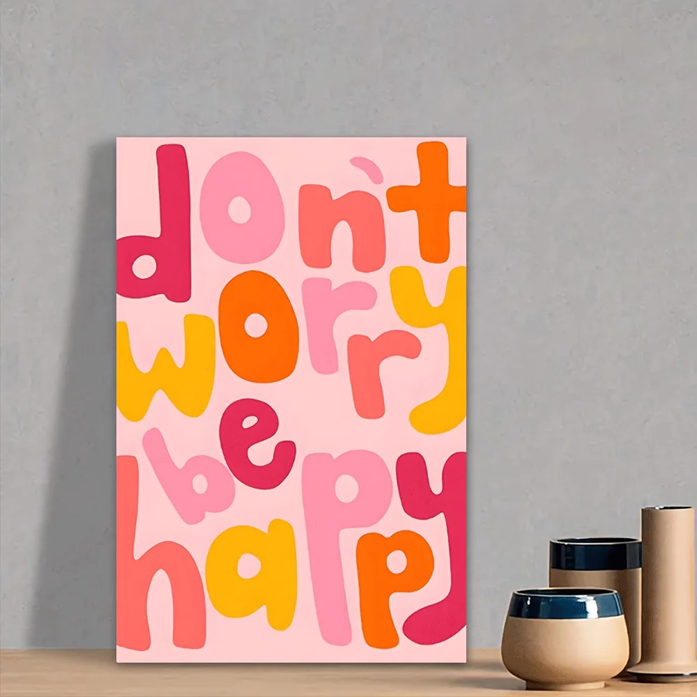(No frame)2D Flat, 2D Flat, 1pc Wooden-Framed Canvas Artwork Featuring a Modern Design with The Phrase 'Don'T Worry Be Happy'