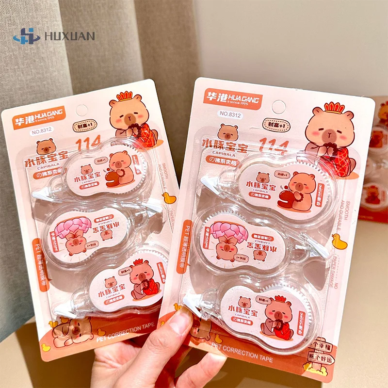 3Pcs/set Cute Cartoon Capybara Corrector Kawaii Correction Tape Decoration Stickers Student Stationery Office Supplies Gifts