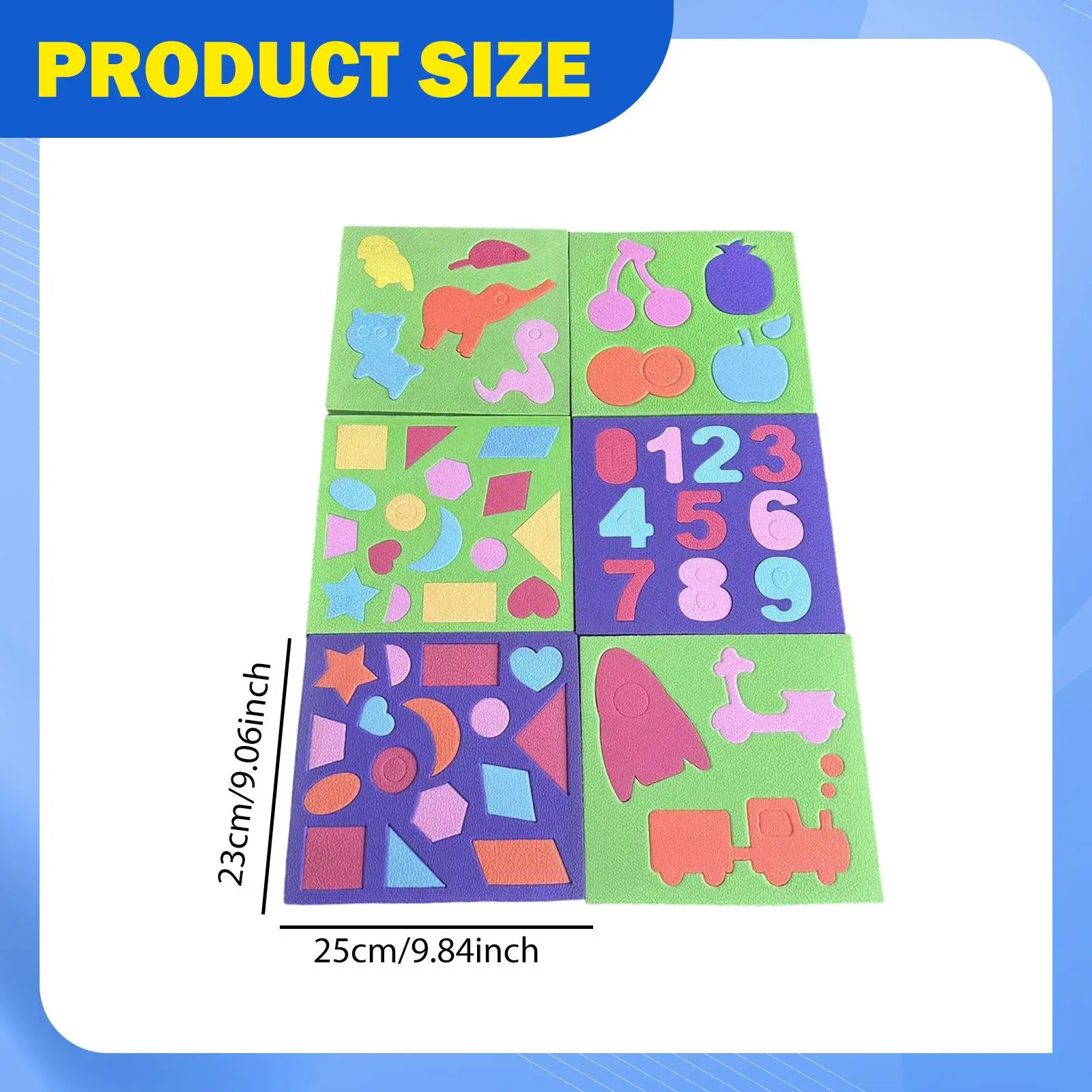 6x Puzzle Interattivi, Giocattolo Educativo per Bambini in EVA con Cartoni Animati, Tavola per Abbinamento Forme, Puzzle di Animali per Prescuola